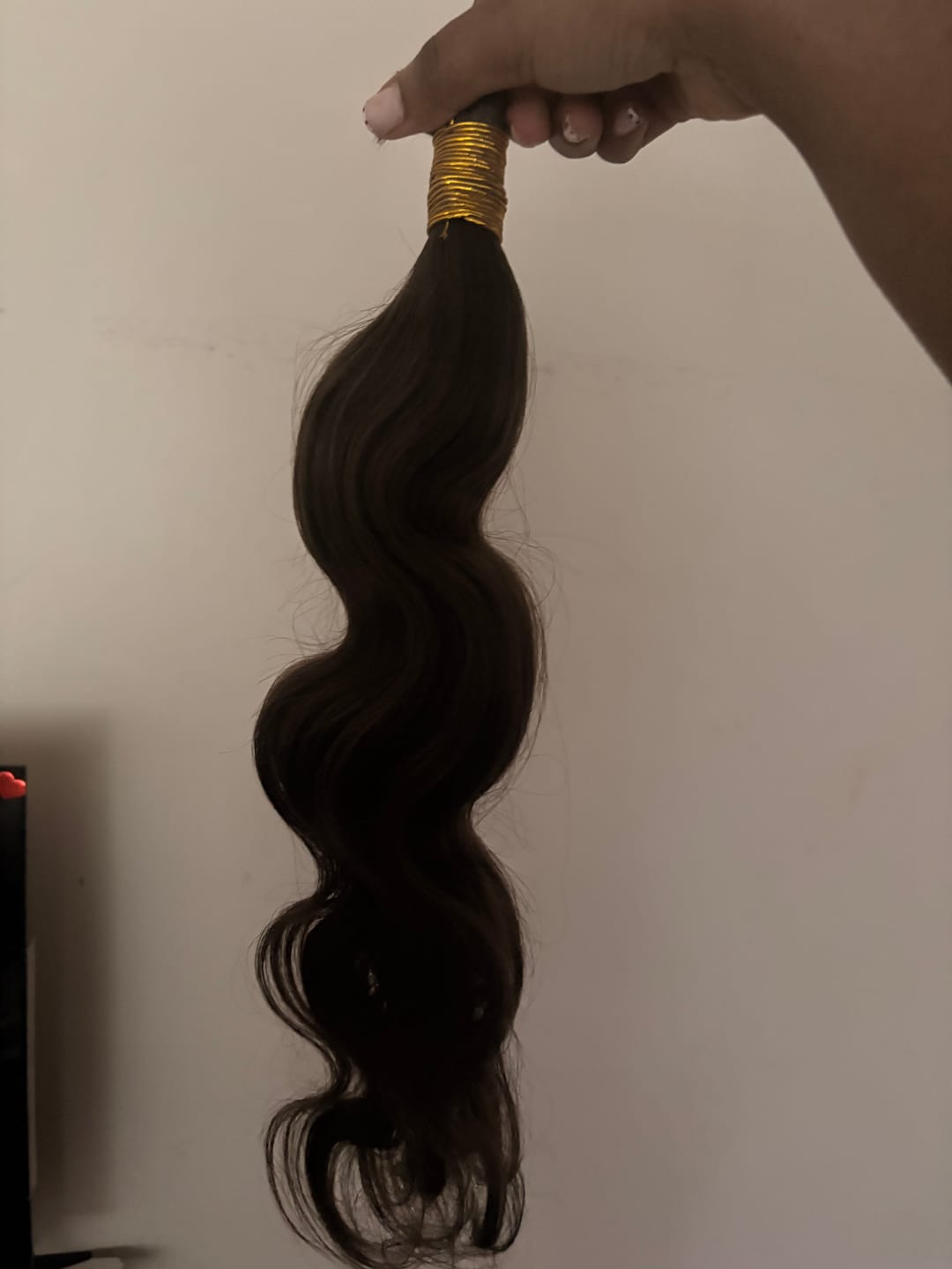 Customer photo review of #4 Medium Brown Body Wave Bulk Human Braiding Hair