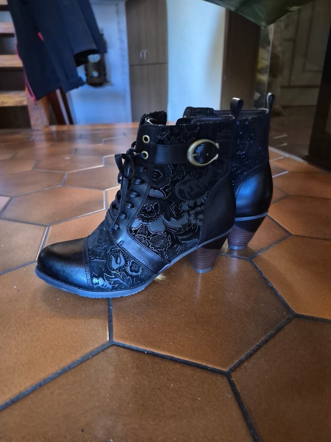 Customer photo review of Timeless Grace Floral Lace-Up Ankle Boots