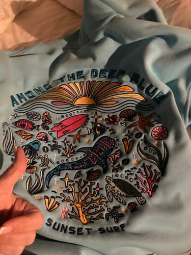 Customer photo review of Blue Whale Shark Tropics Hoodie