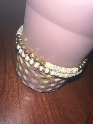 Customer photo review of Cream & Gold Tumbler Bracelet Stack -fits 30-40oz