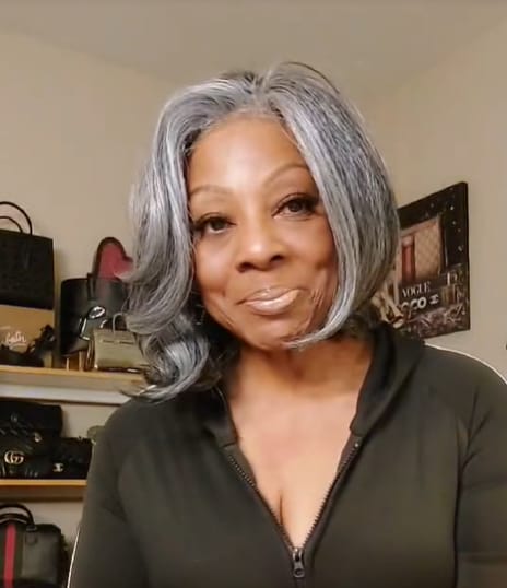 Customer photo review of Luvwin 5x5 Salt And Pepper Glueless Gray Color Pre-Cut Lace Layered Cut Straight Bob Wig 100% Human Hair