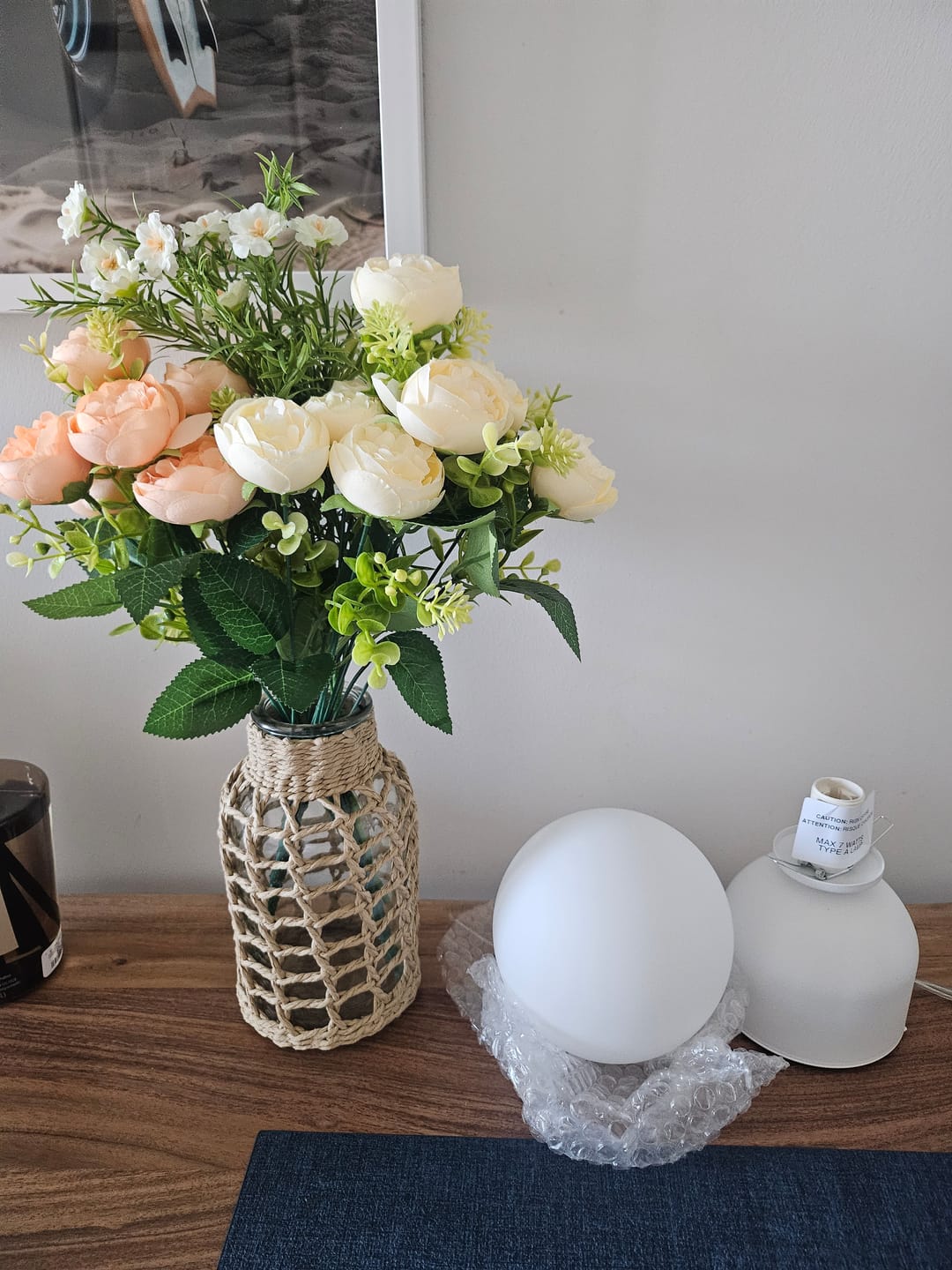 Customer photo review of Miki Modern Glass Globe Table Lamp for Bedroom Nightstand, Living Room & Ambient Accent Lighting