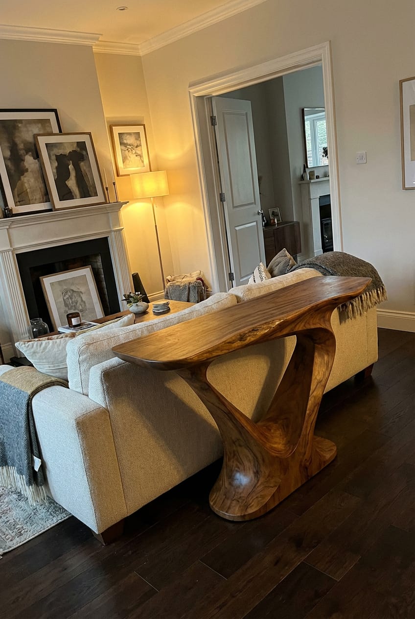 Customer photo review of Sculptural Console Table with Geometric Curved Base Design