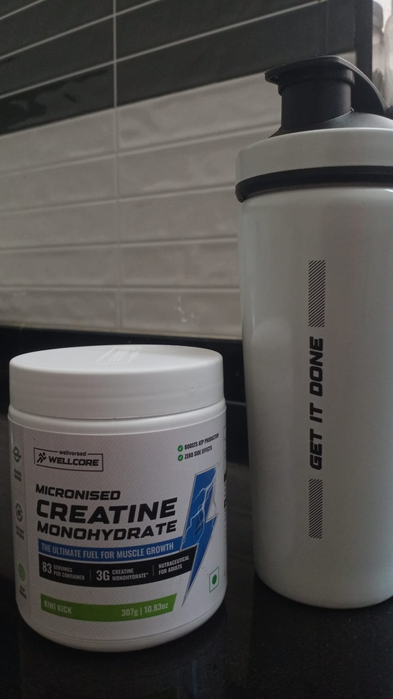 Customer photo review of Wellcore - Micronised Creatine Monohydrate (83 Servings, Kiwi Kick) + Premium Steel Shaker