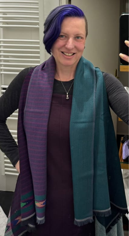 Customer photo review of PETITE Light Wool Cape Fusion Teal Purple