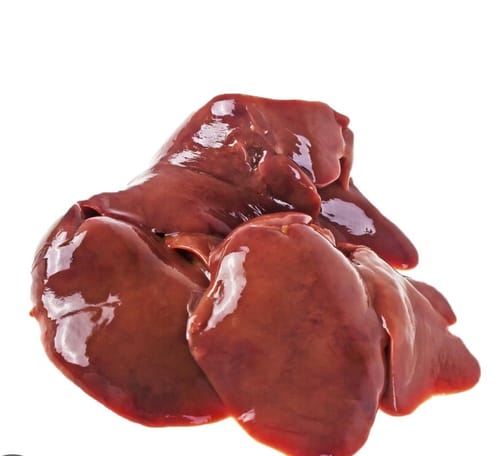 Customer's fresh, raw Halal Chicken Liver against a white background.