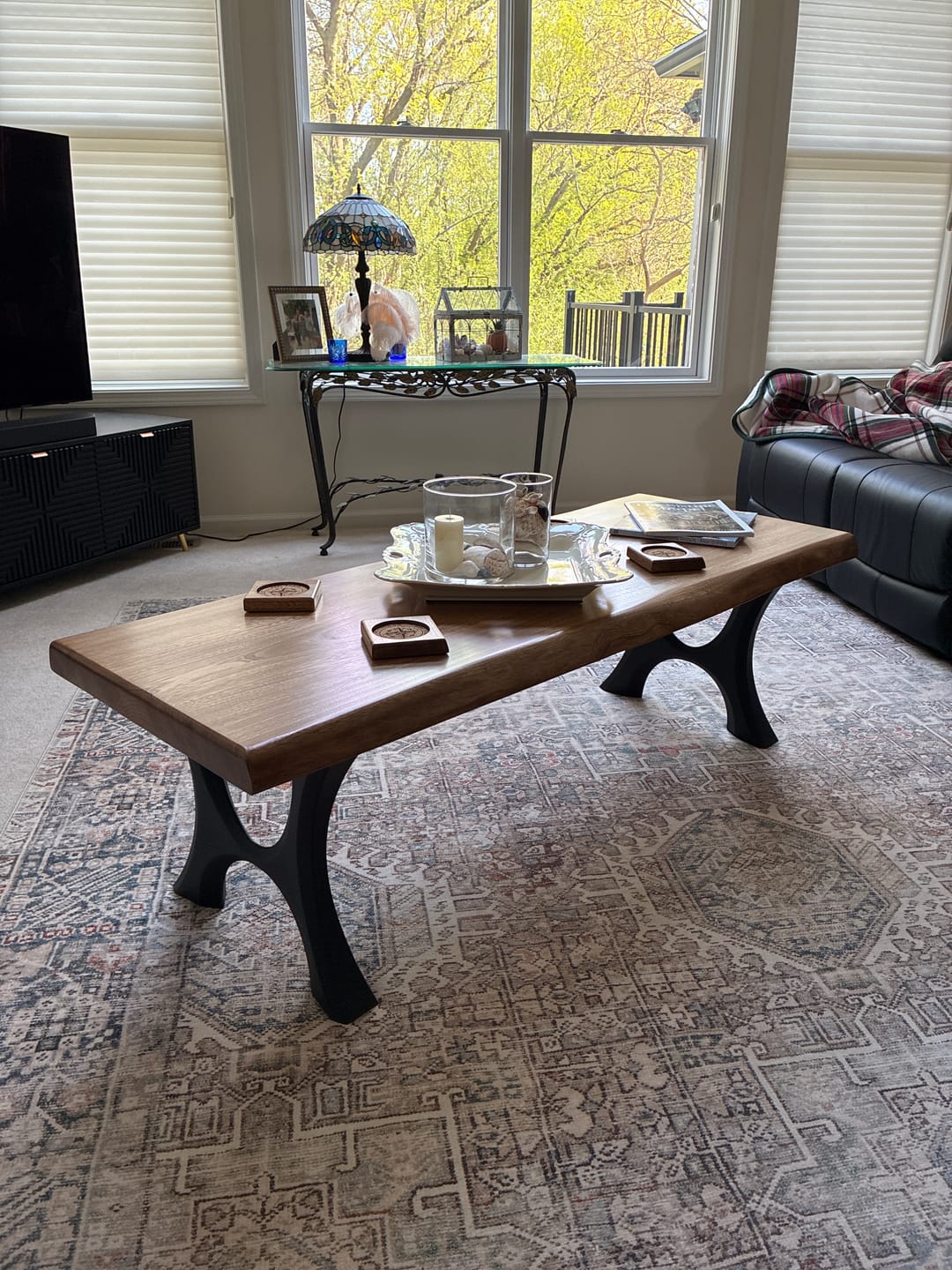Customer photo review of Bench Legs 103B Haru 16" H for Dining Live Edge Tabletop