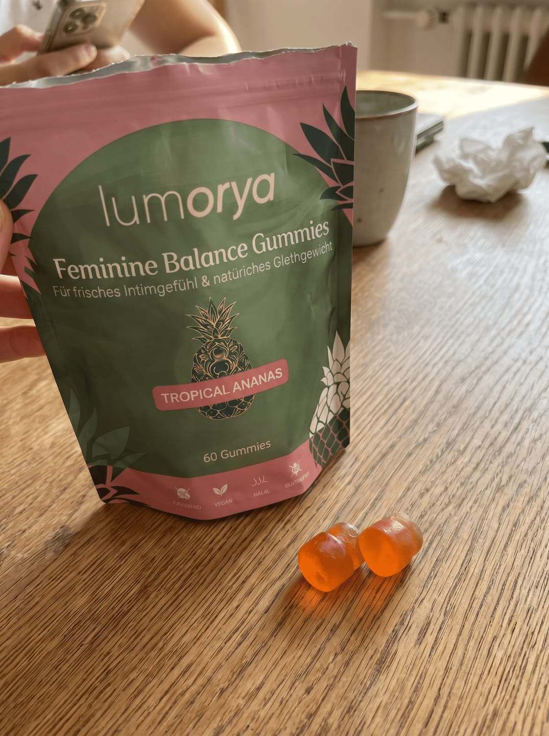 Customer photo review of LUMORYA® - Premium Balance Gummies