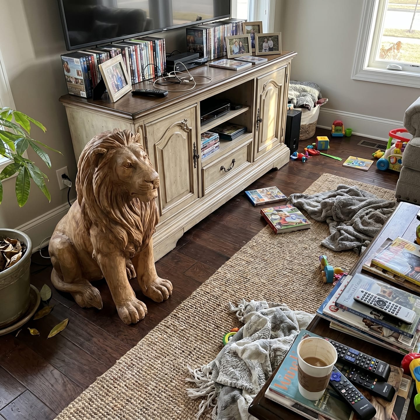 Customer photo review of Rustic Regal: The Hand-Carved Weathered Wood Lion Sculpture | Wood Sculpture