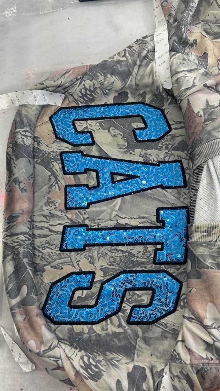 Customer photo review of Custom Sequin Name or Team Sweatshirt – Personalized Glitter Letters, Vintage Wash Style | Gifts for Sports Mom
