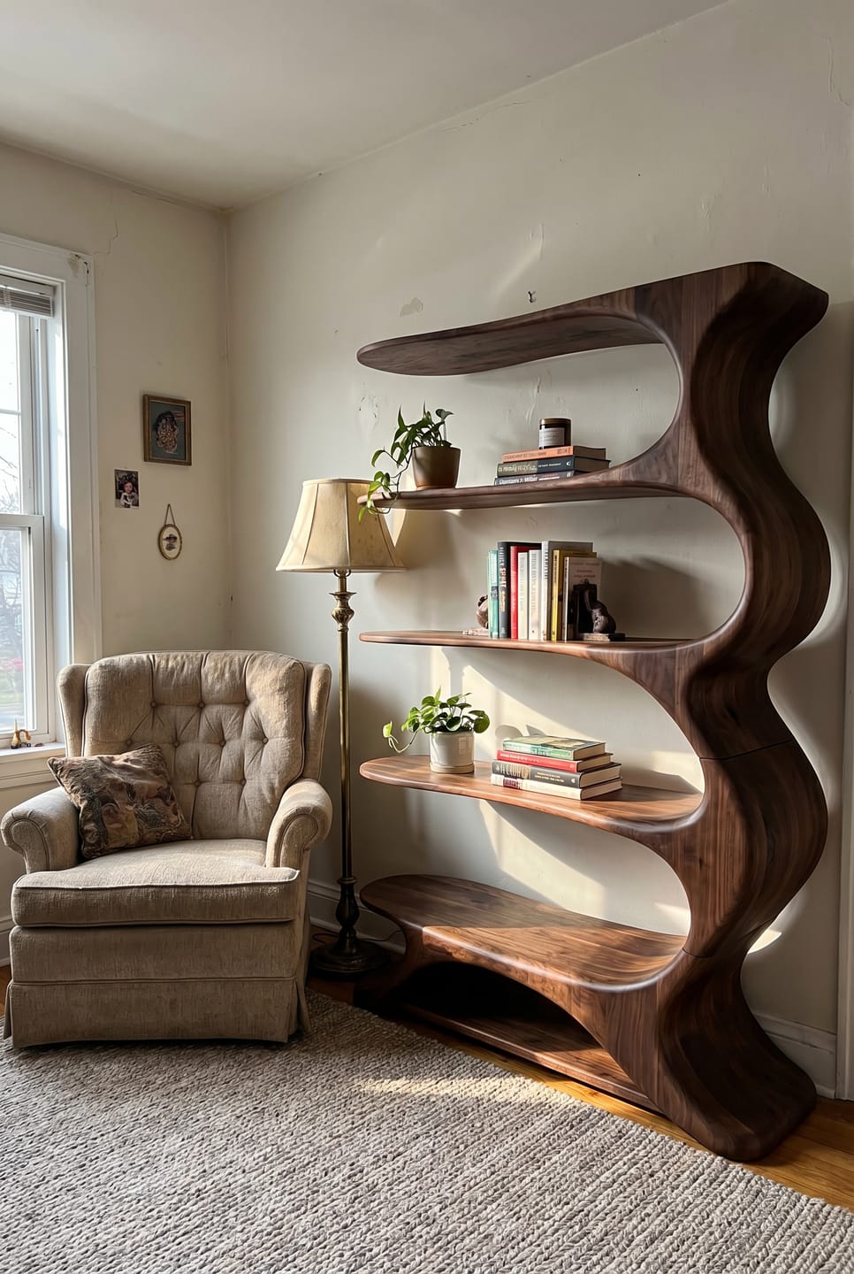Customer photo review of Fluid Curve Solid Wood Bookshelf With Continuous Open Shelving