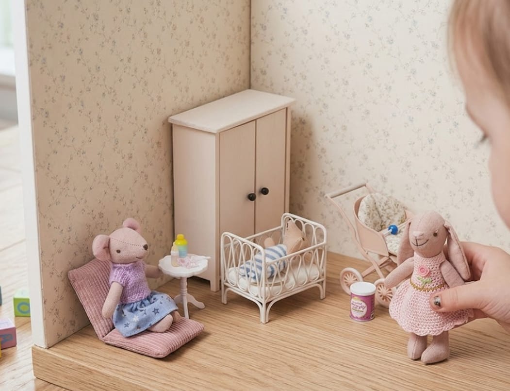Customer photo review of The Little Helper in the Nursery – 1:12 Scale Dollhouse Miniature Story-Box