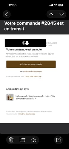 Customer photo review of Lait corporel + beurre corporel + Huile - Trio (hydratation intense)