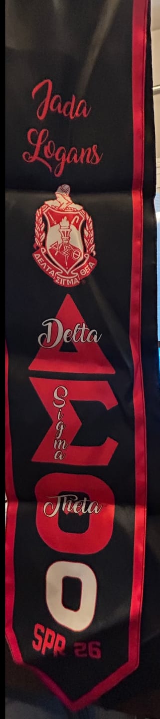 Customer photo review of Personalized Delta Sigma Theta Black Graduation Stole School And Org Style