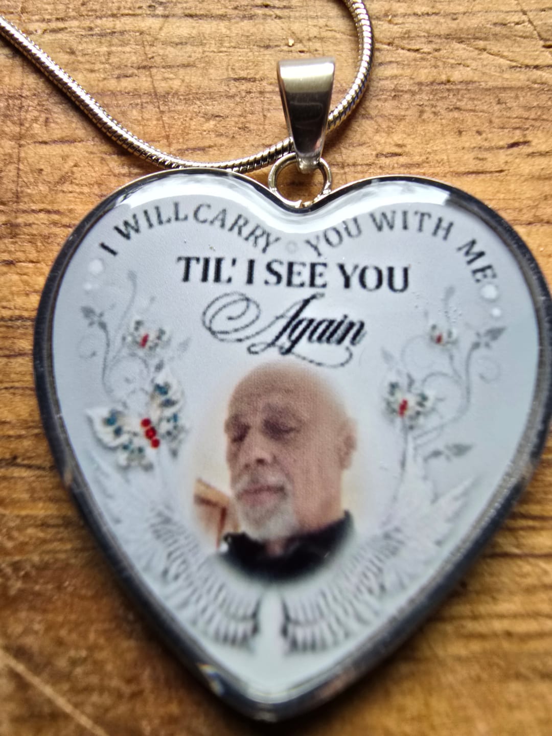 Customer photo review of Custom Photo Memorial Necklace/Keychain "I Will Carry You With Me” - N001