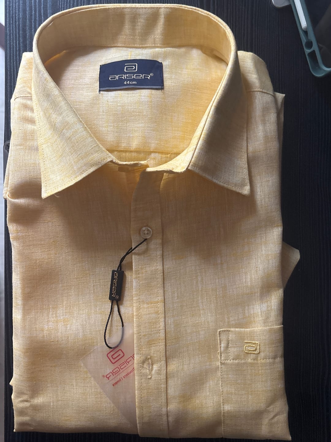 Customer photo review of Linen Feel - Dark Yellow Formal Shirts For Men | Ariser