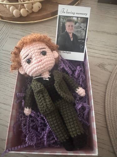 Customer photo review of Dolly® Personalized Crochet Doll with Photo Card