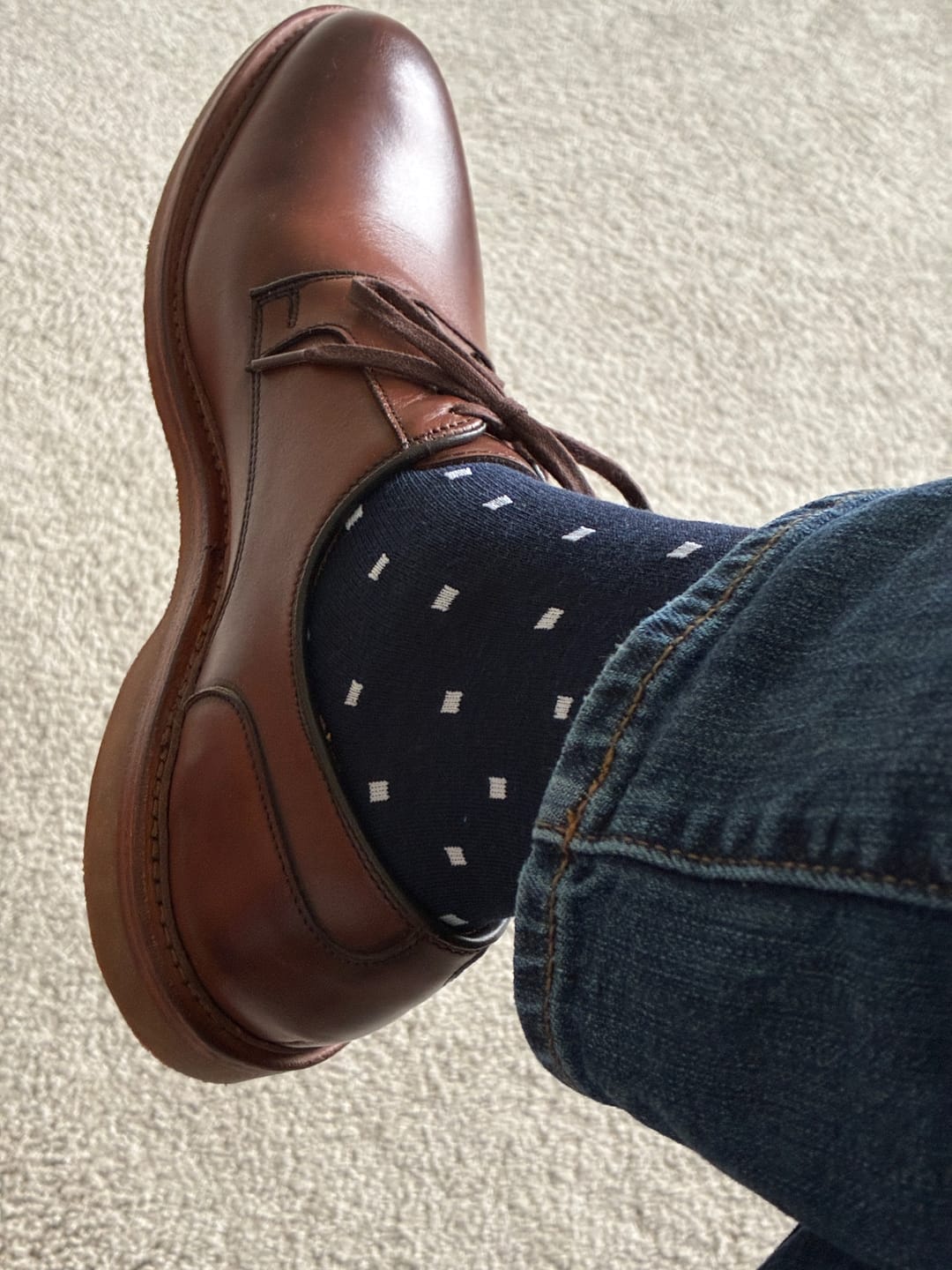 Customer photo review of The Lehmans -  A Navy Sock with White Micro-Squares