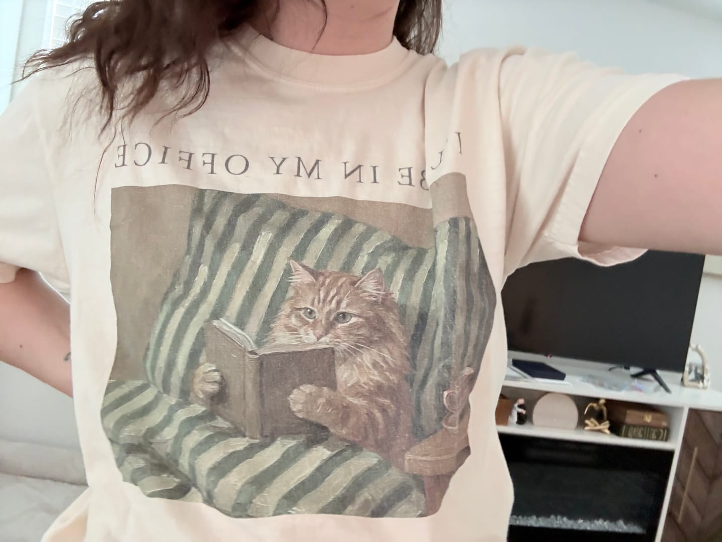 Customer photo review of Ill be in my office Cat Comfort Colors Shirt | Funny Cat Lover Tee