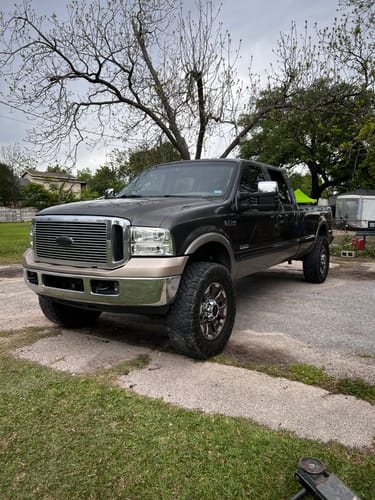 Customer's Ford F350 truck with 2" wheel spacers installed, showing a wider, aggressive stance.