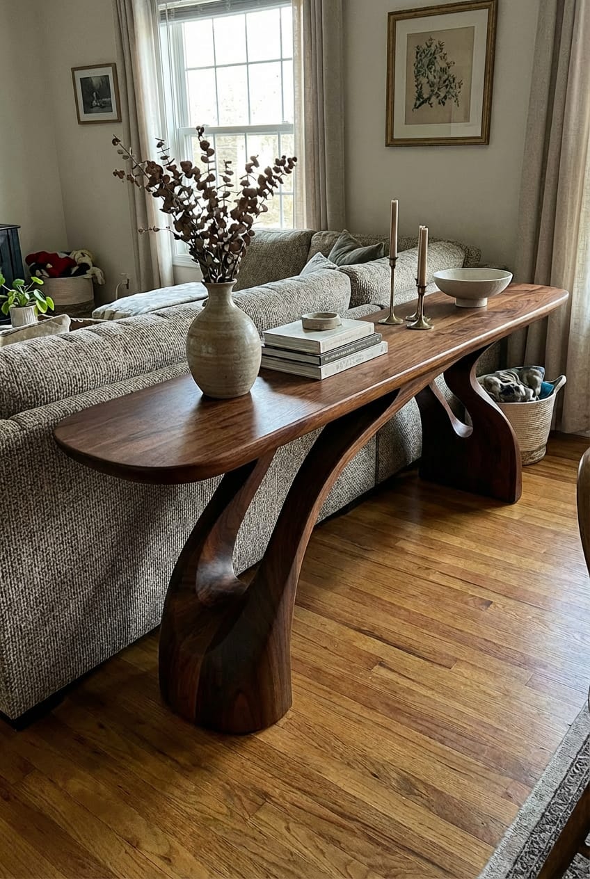 Customer photo review of Sculptural Organic Console Table with Open Curve Base