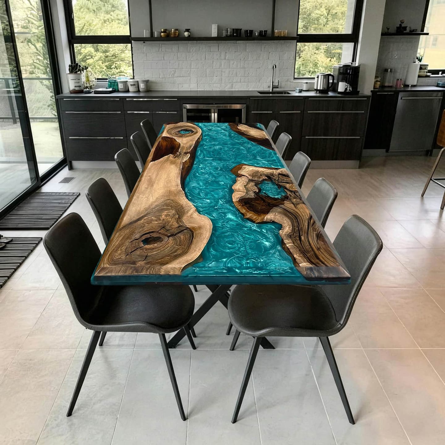 Customer photo review of Custom Epoxy Resin Dining Table with Olive Wood CRT-065