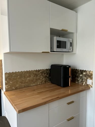 Customer photo review of Mosaïque Adhésive Or Luxe pour Crédence de Cuisine - Facile à Poser