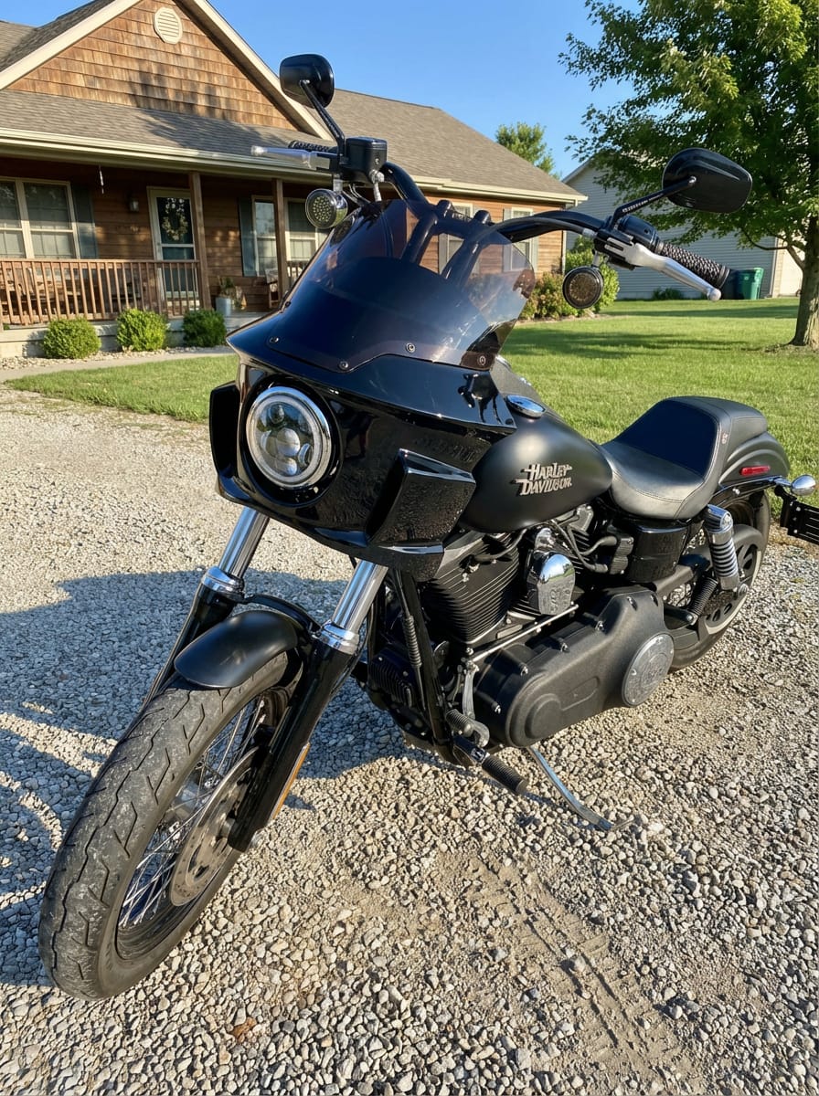 Customer photo review of Viking Darkin Motorcycle Fairing for Harley Dyna Street Bob FXDB Gloss Black