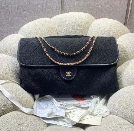 Customer photo review of Chanel 2025 Maxi Flap Bag With Top Handle 56cm Black Wool Leather