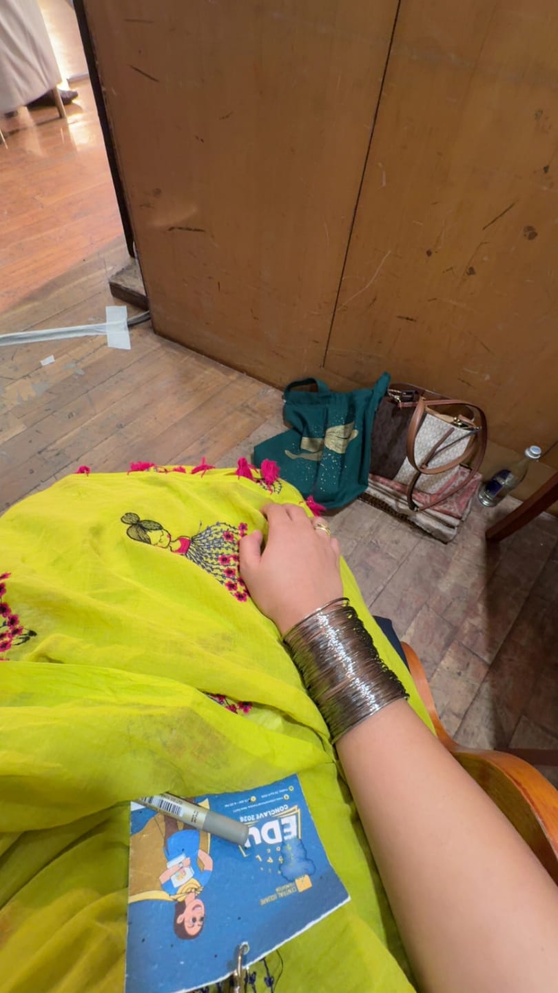 Customer photo review of Green Embroidery Mulmul Cotton Saree