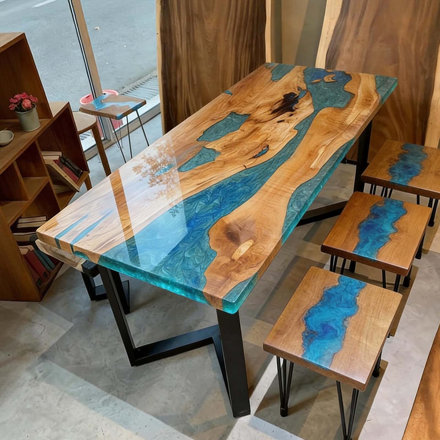 Customer photo review of Custom Olive Epoxy River Dining Table Tops CRT-119