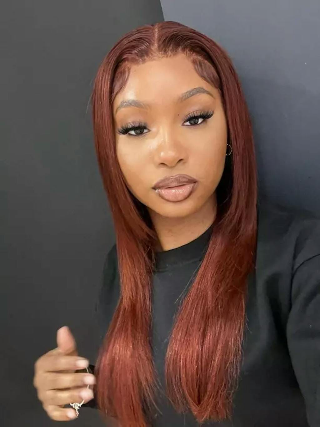 Customer photo review of Wavymy Wear & Go Reddish Brown 7x5 Glueless Lace Wigs Human Hair 180% Density