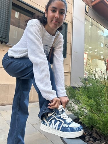 Customer photo review of Street Distressed Denim Patchwork Sneakers