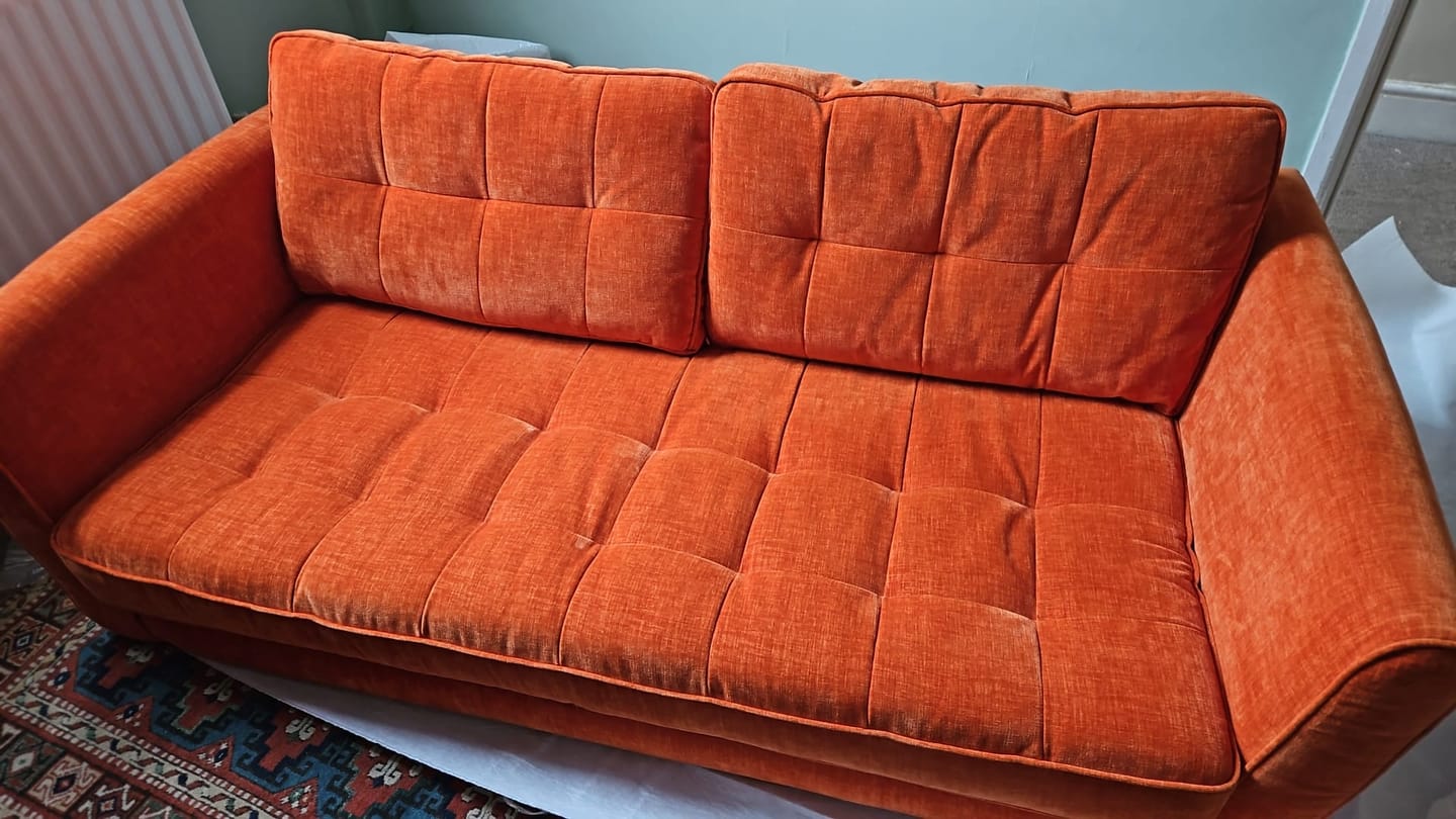Customer photo review of Ivy Fabric Medium 2 Seater Sofa, Derry Orange