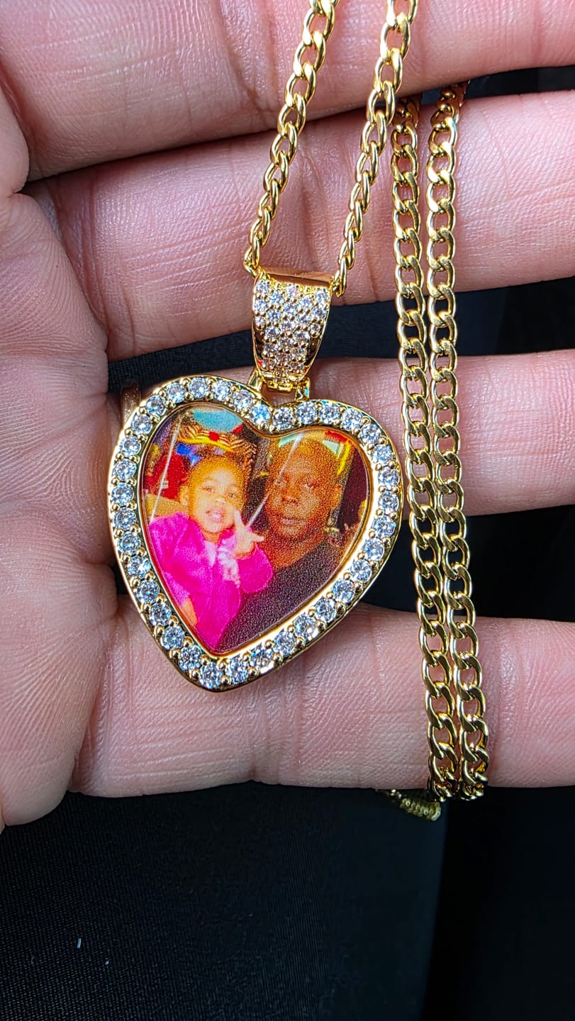 Customer photo review of Iced Heart Photo Pendant w/ Engrave