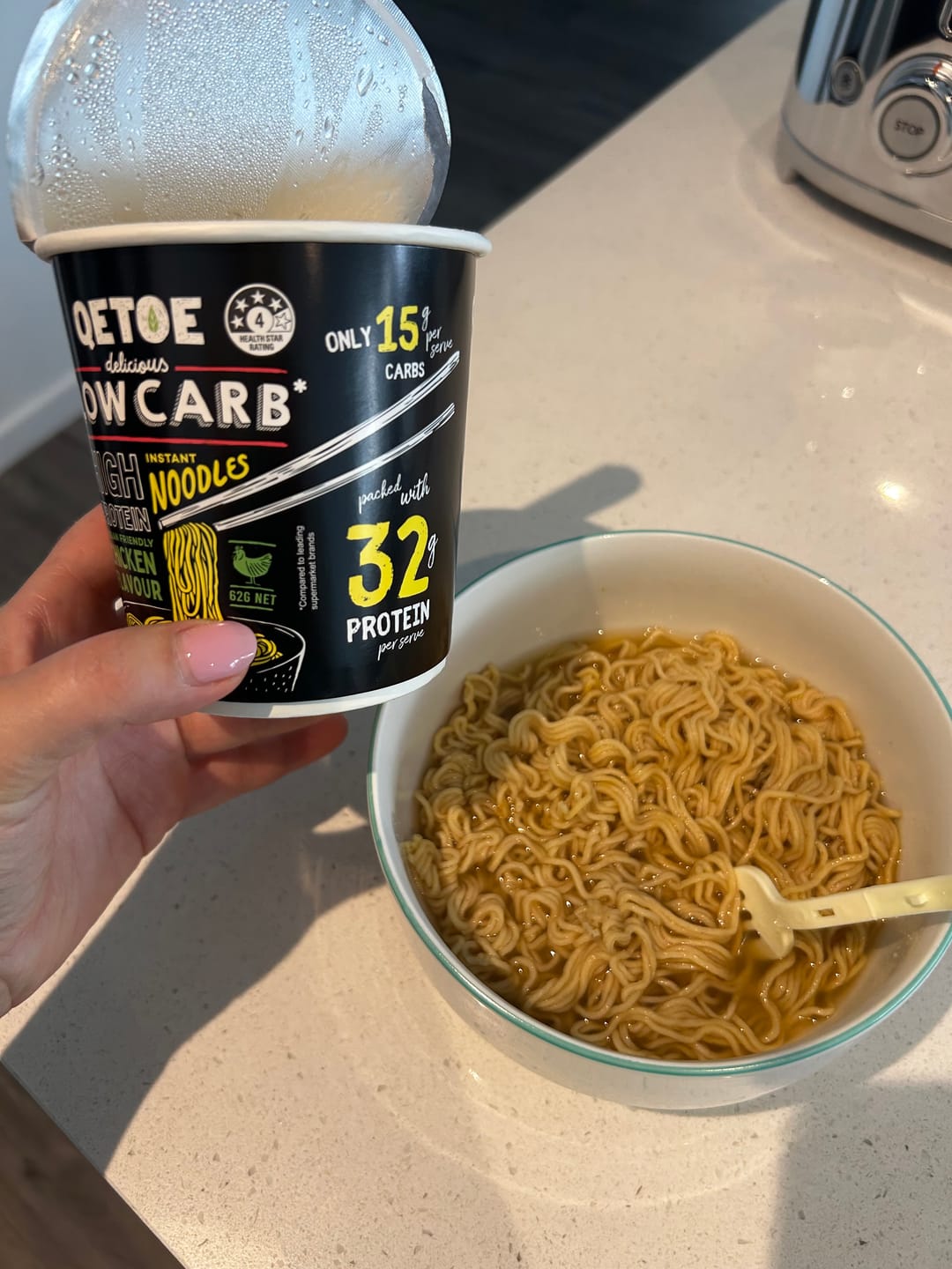 Customer photo review of Qetoe Low Carb High Protein Instant Cup Noodle - Chicken Flavour