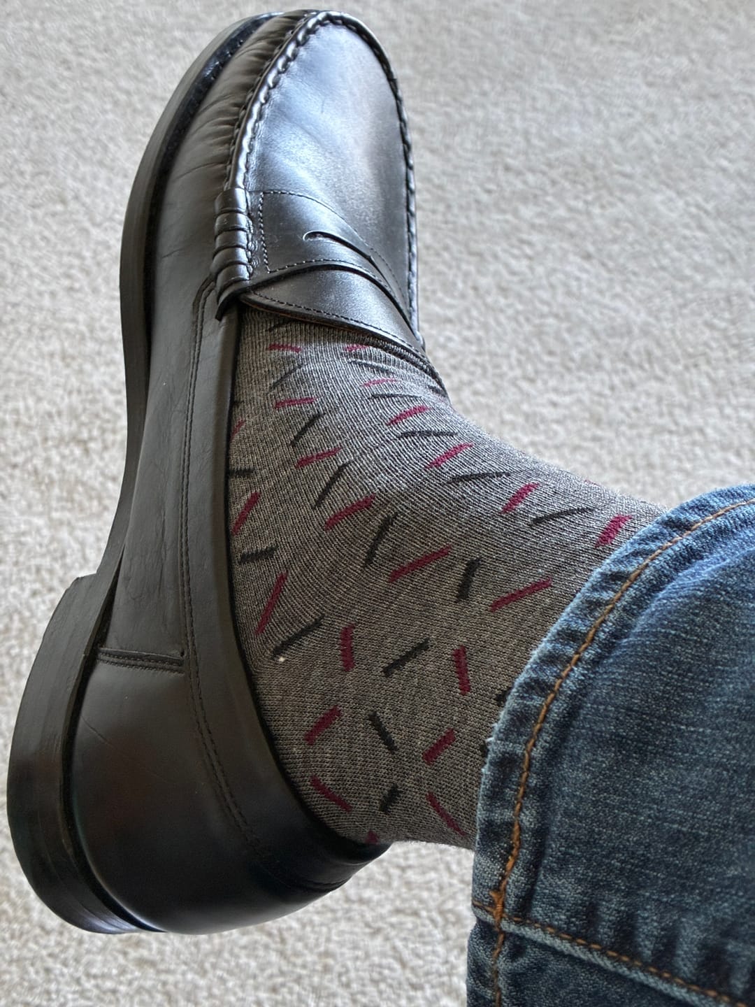 Customer photo review of The Neufelds - A Grey Sock With a Deep Red & Black X Pattern