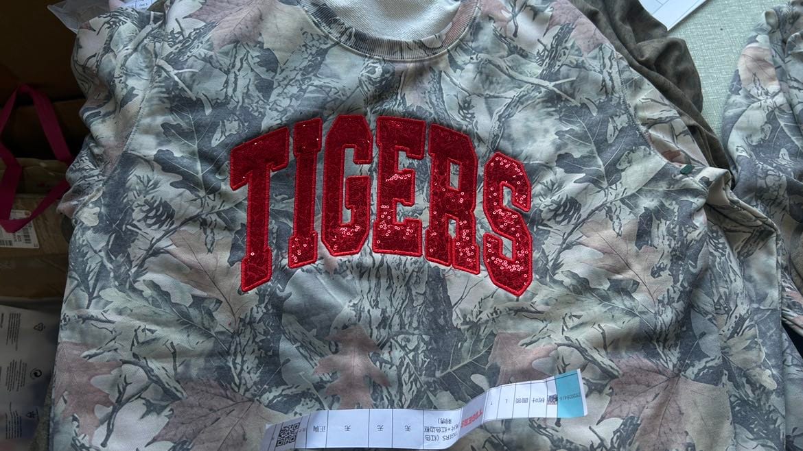 Customer photo review of Custom Sequin Name or Team Sweatshirt – Personalized Glitter Letters, Vintage Wash Style | Gifts for Sports Mom