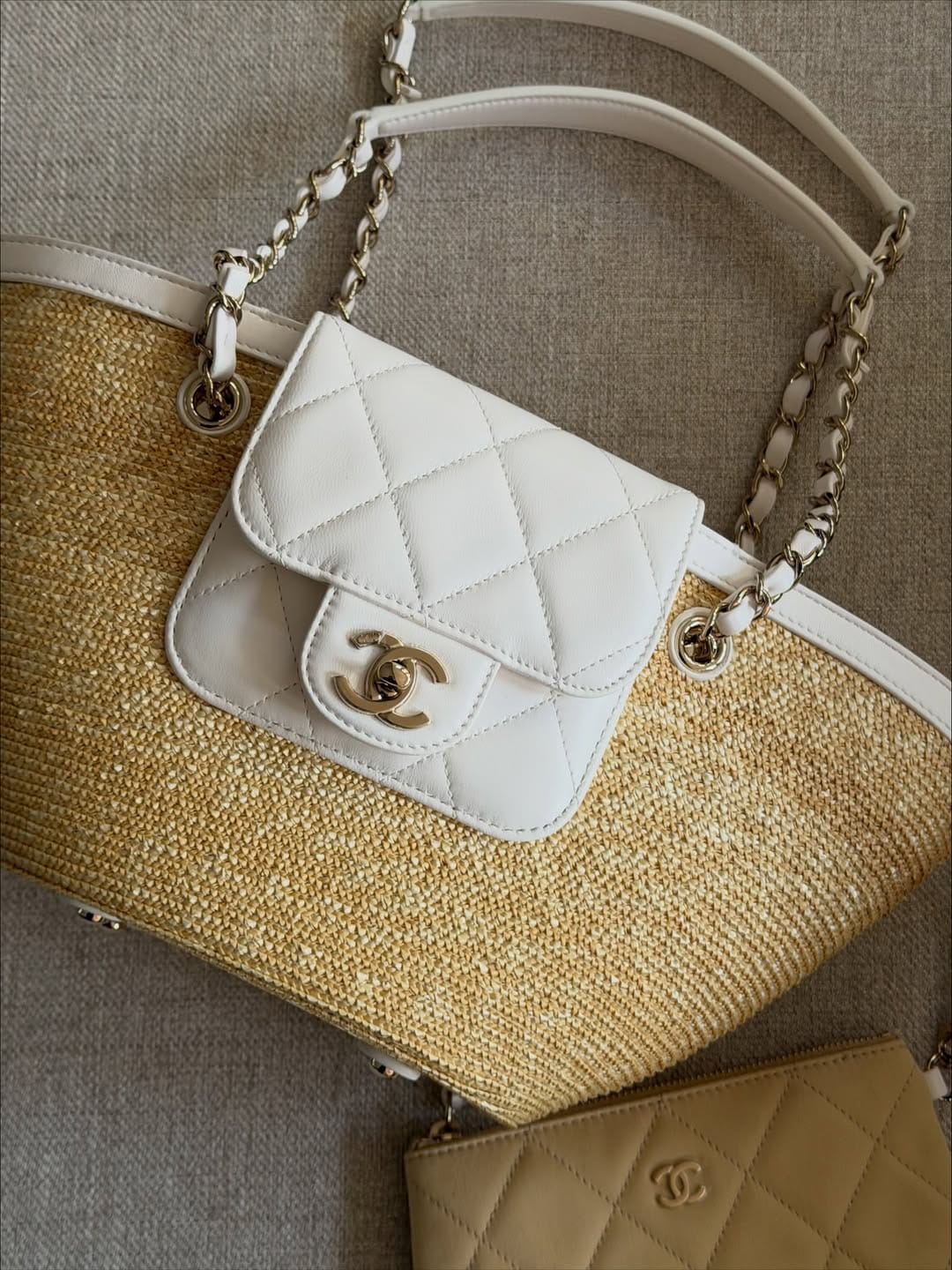 Customer photo review of Chanel 2026 Shopping Bag 34cm Beige White Straw Lambskin
