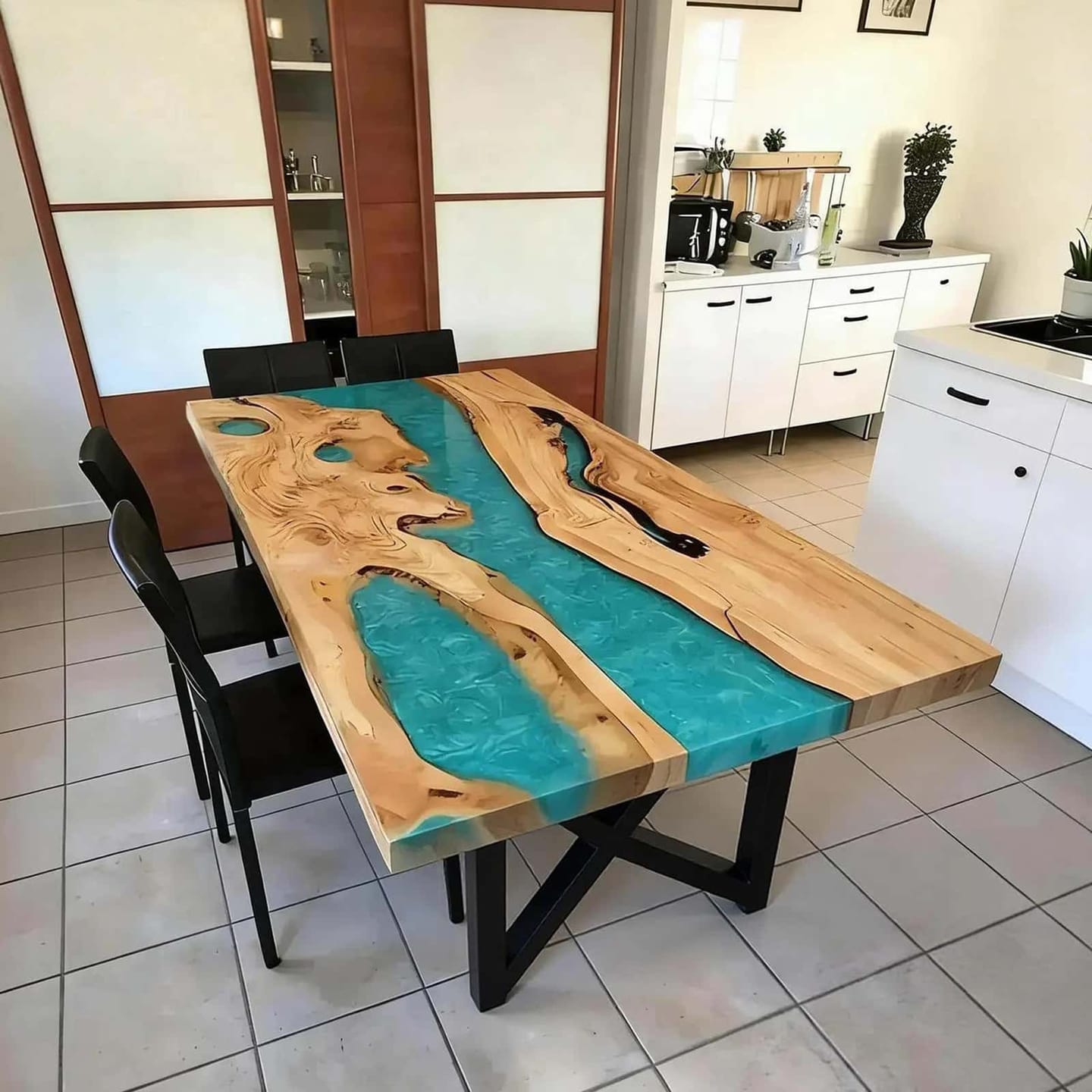 Customer photo review of Custom Olive Epoxy River Dining Table Tops CRT-119