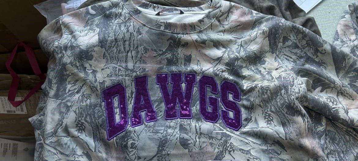 Customer photo review of Custom Sequin Name or Team Sweatshirt – Personalized Glitter Letters, Vintage Wash Style | Gifts for Sports Mom