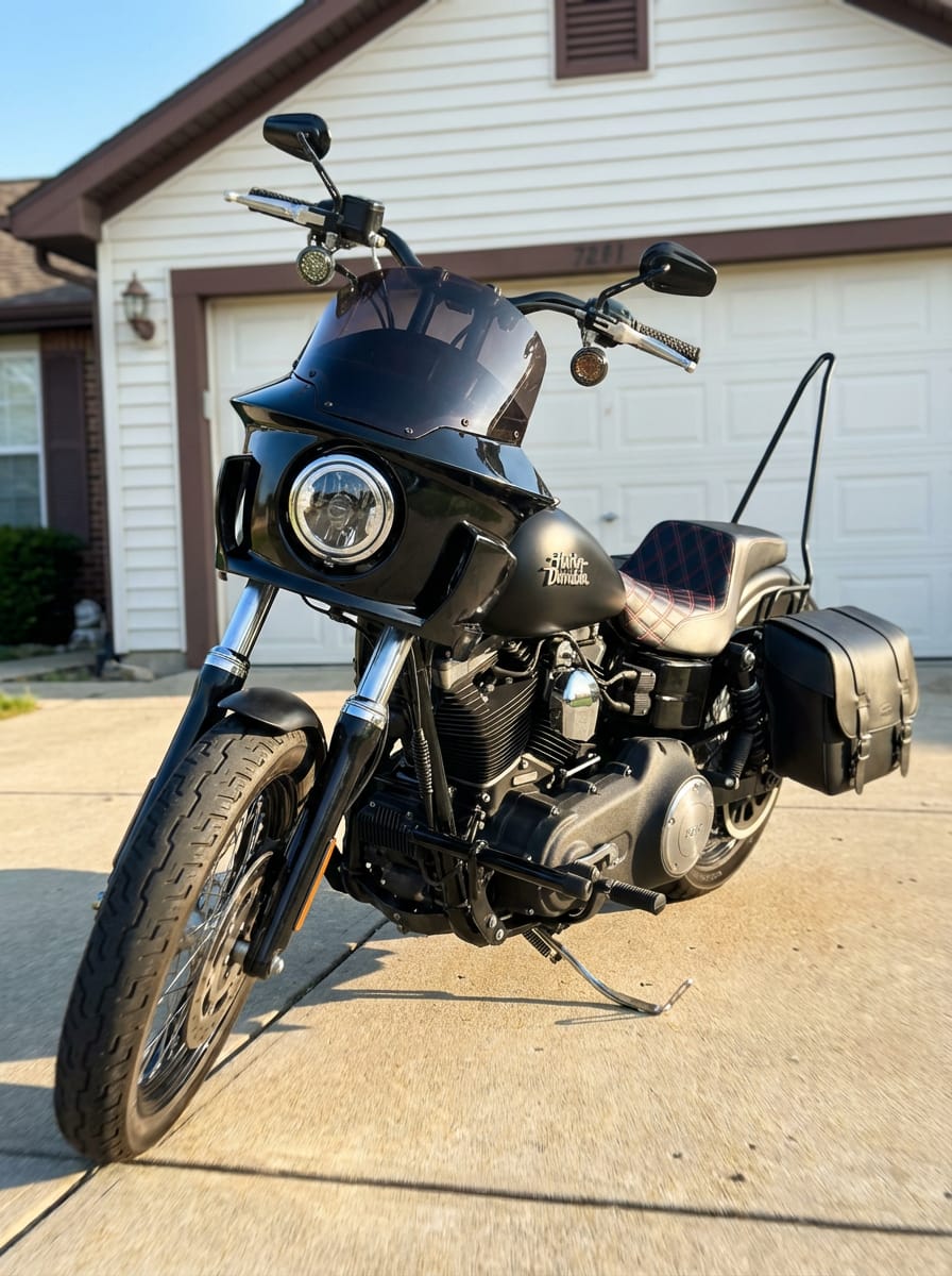 Customer photo review of Viking Darkin Motorcycle Fairing for Harley Dyna Street Bob FXDB Gloss Black