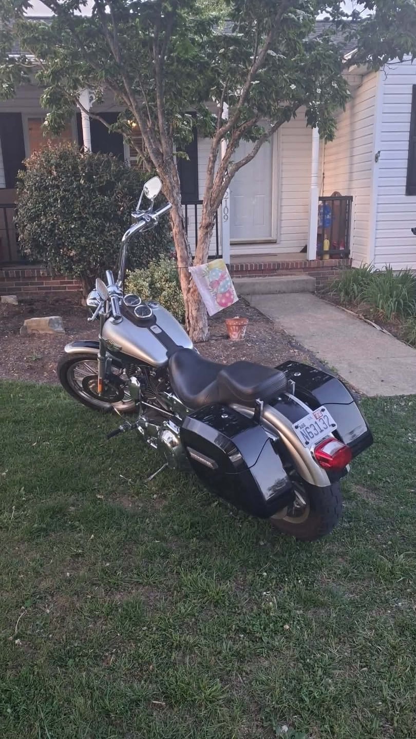 Customer photo review of 36L - Lamellar Raven Extra Large Shock Cut-out Painted Hard Saddlebags for Harley Dyna Low Rider FXDL/I