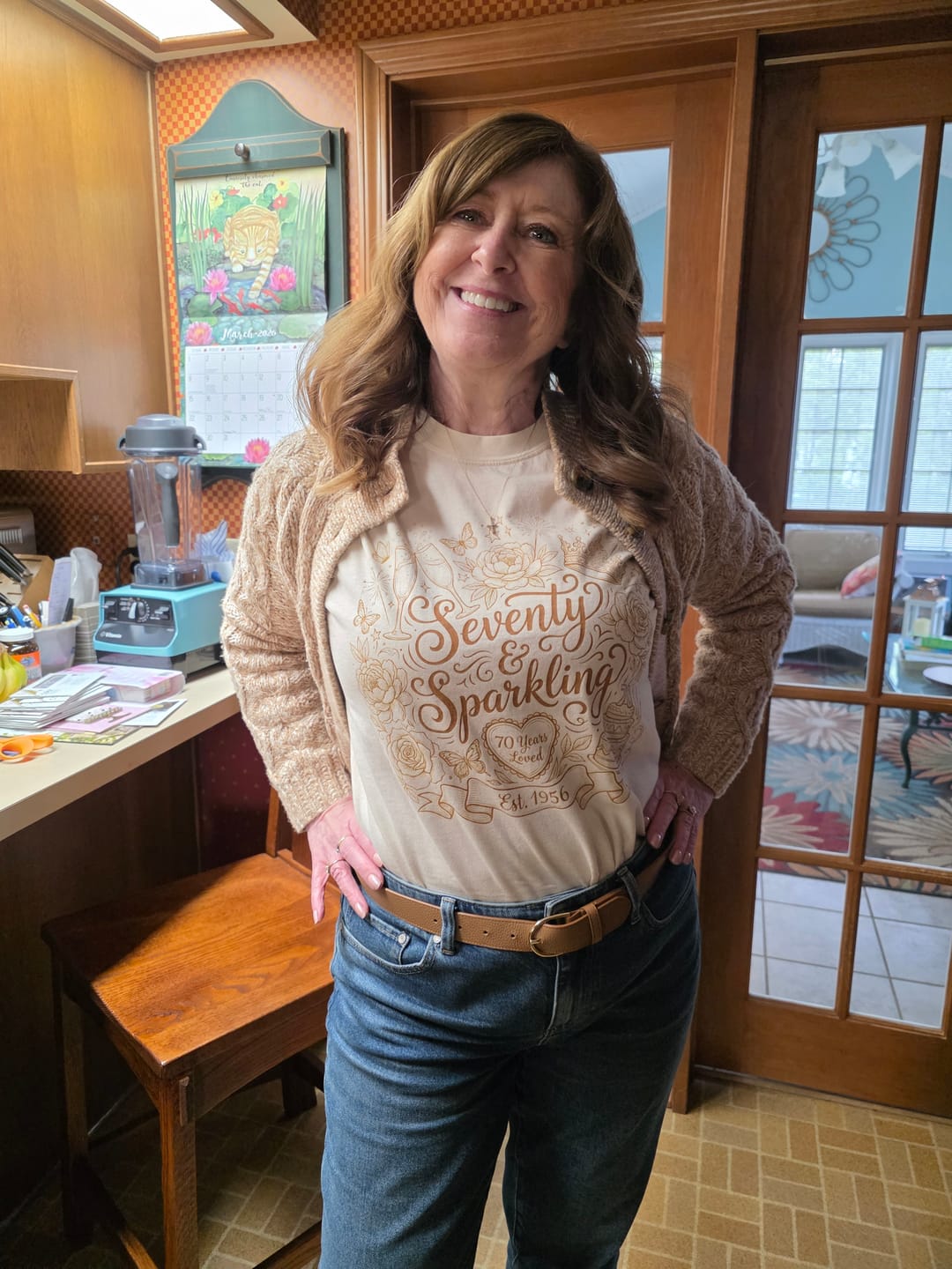 Customer photo review of Seventy & Sparkling, Est. 1956 - Premium 70th Birthday T-Shirt