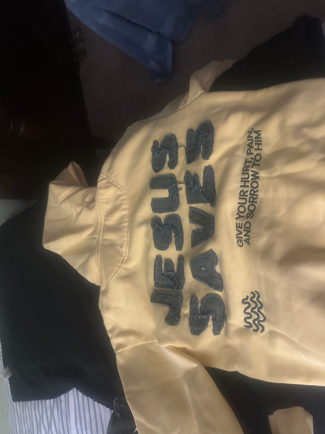 Customer photo review of Jesus Saves Patchwork Hoodie