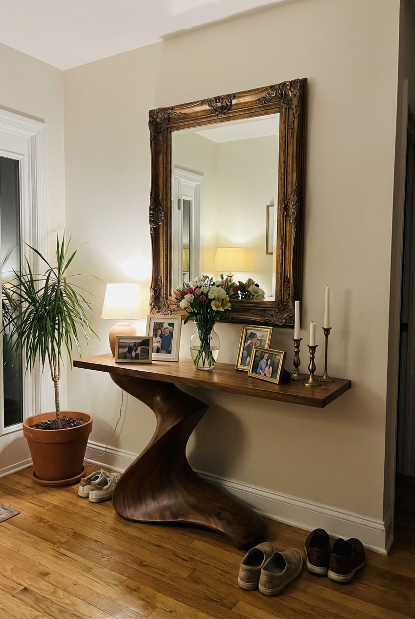 Customer photo review of Low Sweep Sculptural Console Table With Ground Hugging Base