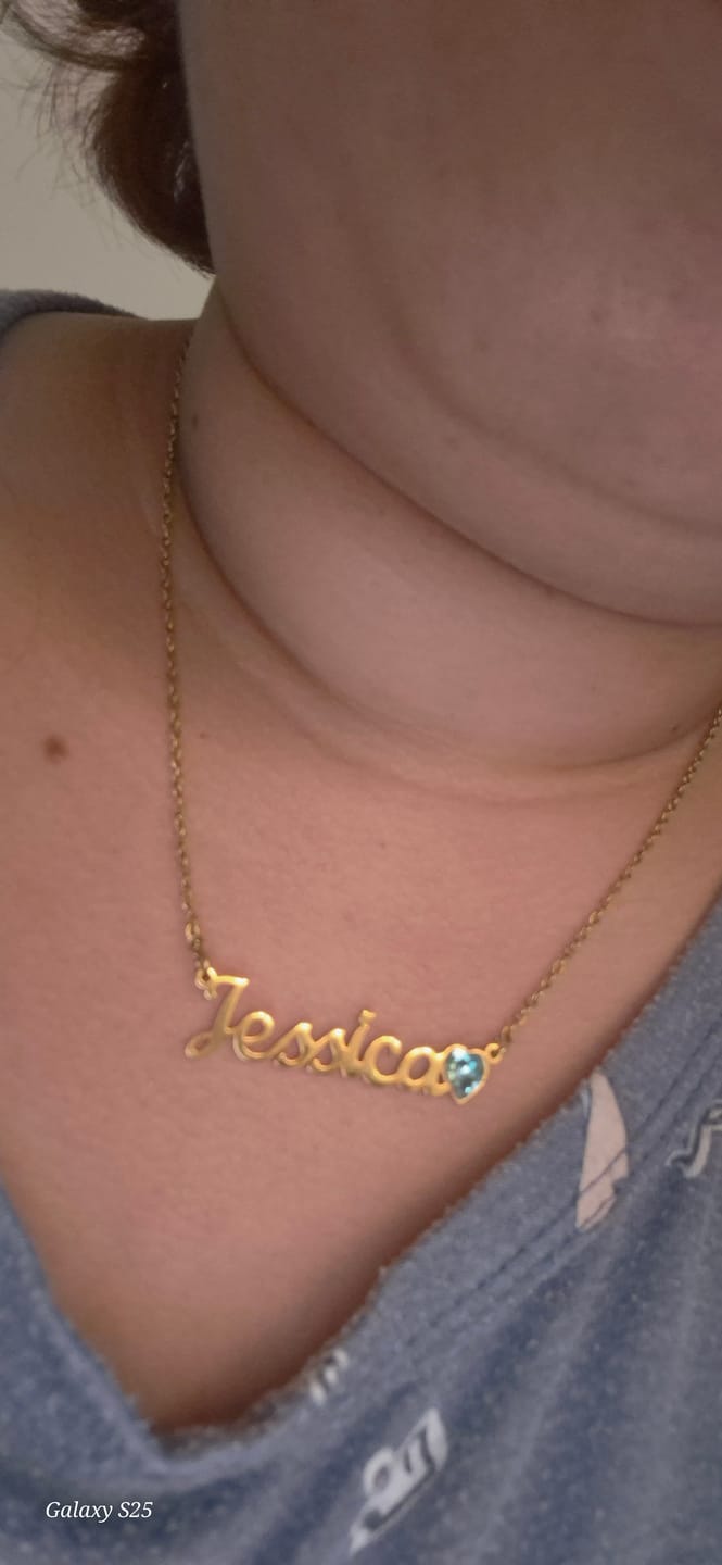 Customer photo review of Birthstone Name Necklace