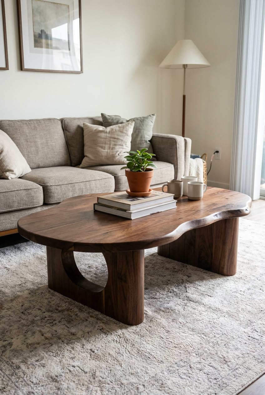 Customer photo review of Live Edge Sculptural Coffee Table with Solid Base in Natural Wood
