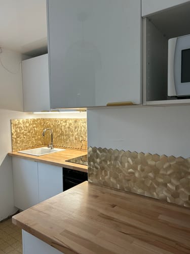 Customer photo review of Mosaïque Adhésive Or Luxe pour Crédence de Cuisine - Facile à Poser