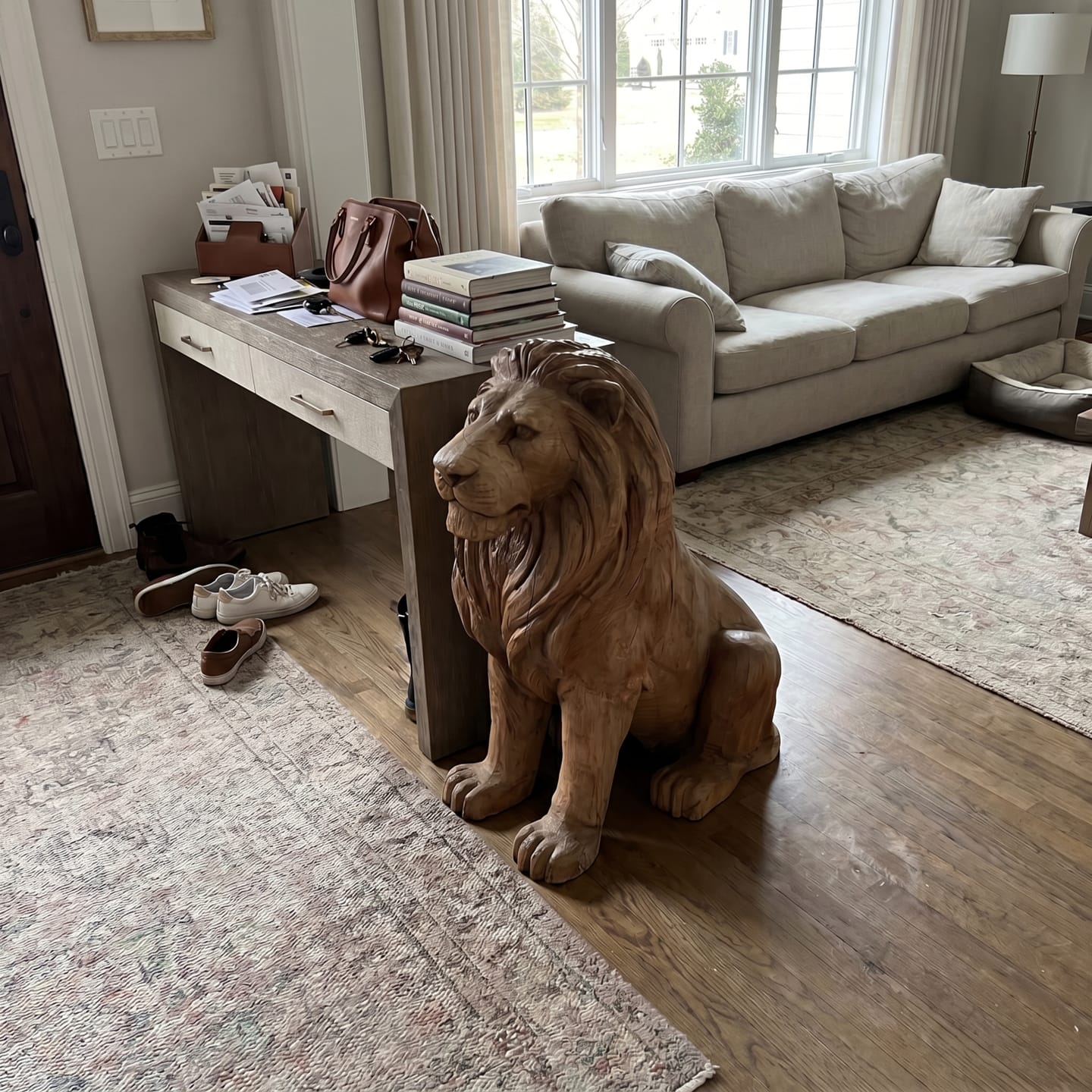 Customer photo review of Rustic Regal: The Hand-Carved Weathered Wood Lion Sculpture | Wood Sculpture